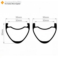 700C 30x36mm Aro de Carbono Simétrico Tubeless para Gravel / CX